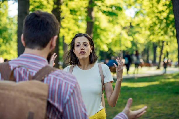 istock Young Couple is Arguing in the Park 1146989566