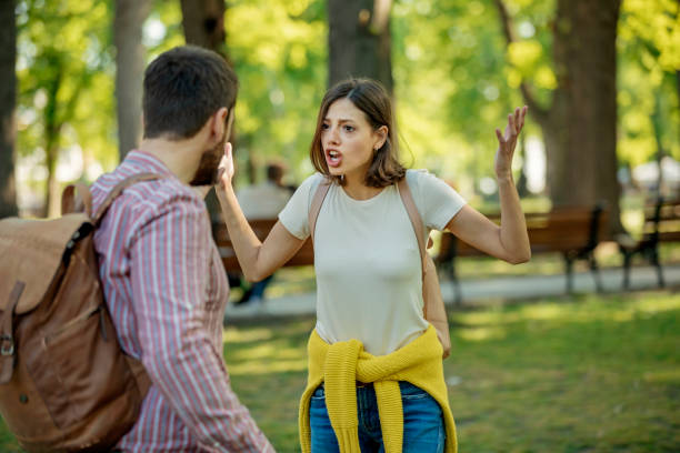 istock Young Couple is Arguing in the Park 1146989694