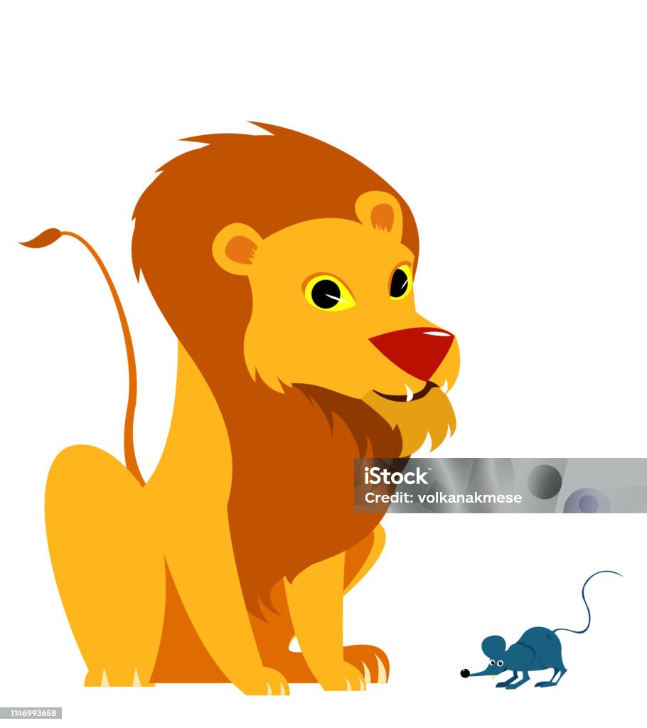 The Lion and the Mouse Tale Vectoral Illustration. The Lion and the Mouse Tale Vectoral Illustration. For Children Books, Magazines, Blogs, Web Pages. White Background Isolated Animal stock vector