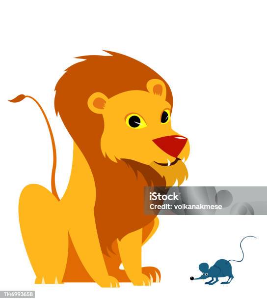 The Lion And The Mouse Tale Vectoral Illustration Stock Illustration - Download Image Now - Animal, Animal Wildlife, Art