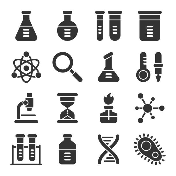ilustrações, clipart, desenhos animados e ícones de jogo do ícone do glifo do laboratório da ciência da química - bacterium virus magnifying glass green