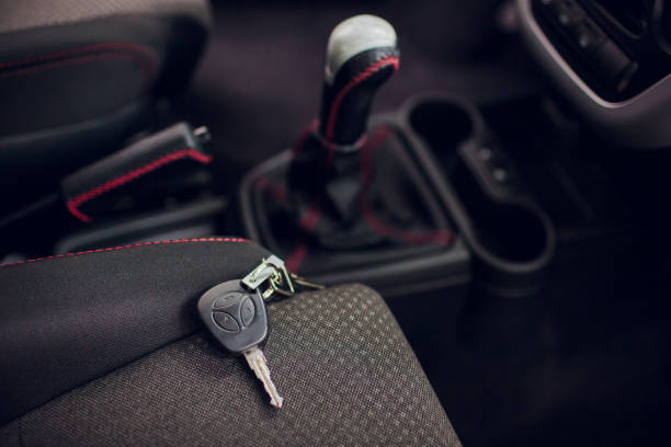 keyring and remote control key in vehicle interior