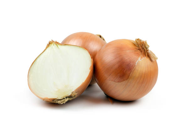istock Ripe yellow onion on a white background 1147002496