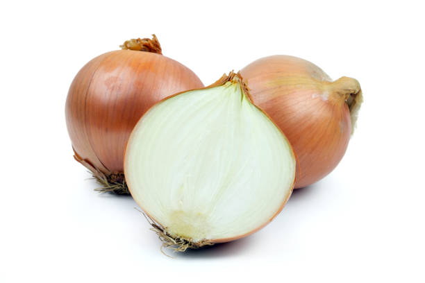 istock Ripe yellow onion on a white background 1147002501