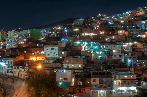 Latin neighborhood at night stock photo