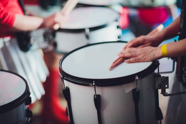 istock drummer plays with drumsticks on rock drum set 1147007810