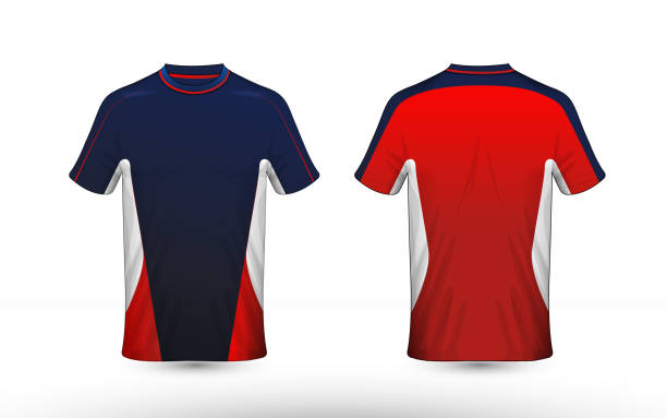 синий, красный и белый макет электронной спортивной футболке шаблон дизайна - ball sports uniform sport blue stock illustrations