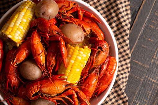 Crawfish Boil with Corn on the Cob and Potatoes