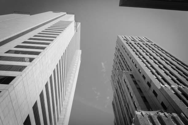 istock Filtered tone low perspective angle view of Dallas skylines with cloud blue sky 1147012251