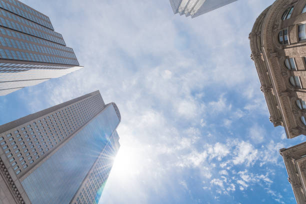 istock Low perspective angle view of Dallas skylines with cloud blue sky 1147013004