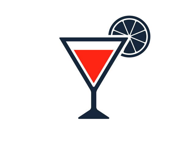 ilustraciones, imágenes clip art, dibujos animados e iconos de stock de copa cóctel con vodka martini y limón o naranja guarnición - liqueur glass