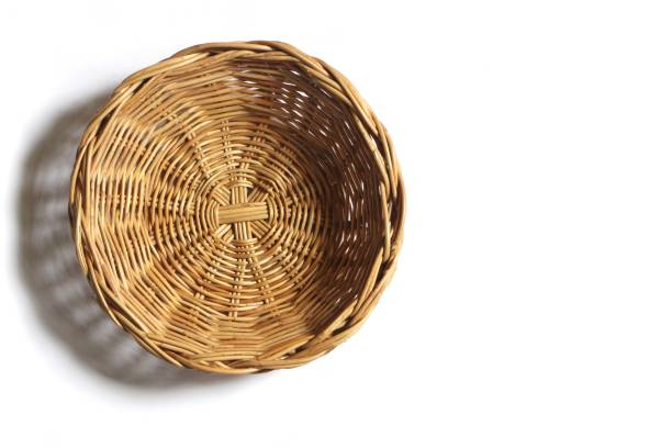 Empty Wicker basket on white background. stock photo