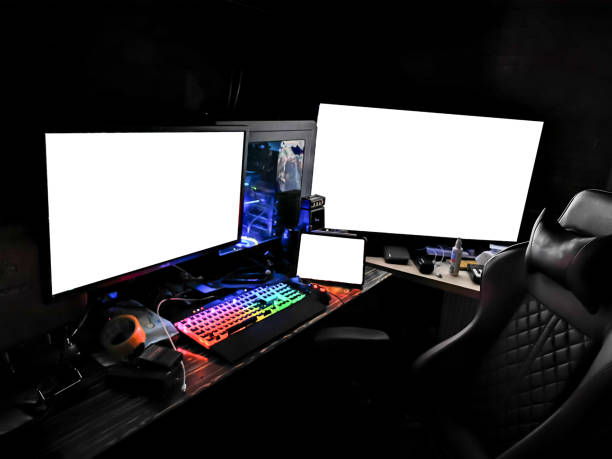 istock battle station gaming rig with multiple monitors for gamers coders miners designers renderers in a dark room with rgb lights on 1147016983