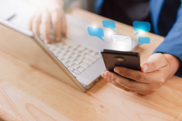 istock businessman using smartphone with Social media concept. 1147024351