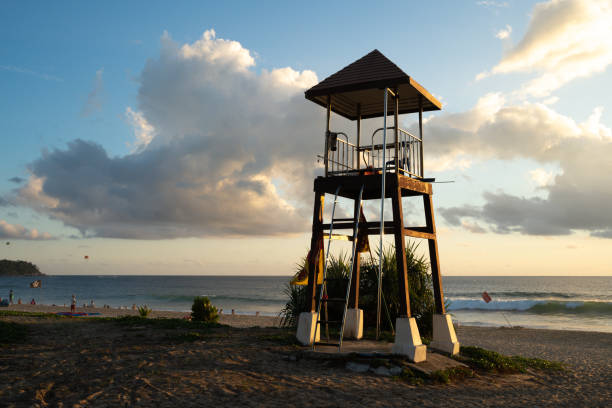 Sunset landscape lifeguard tower scenery