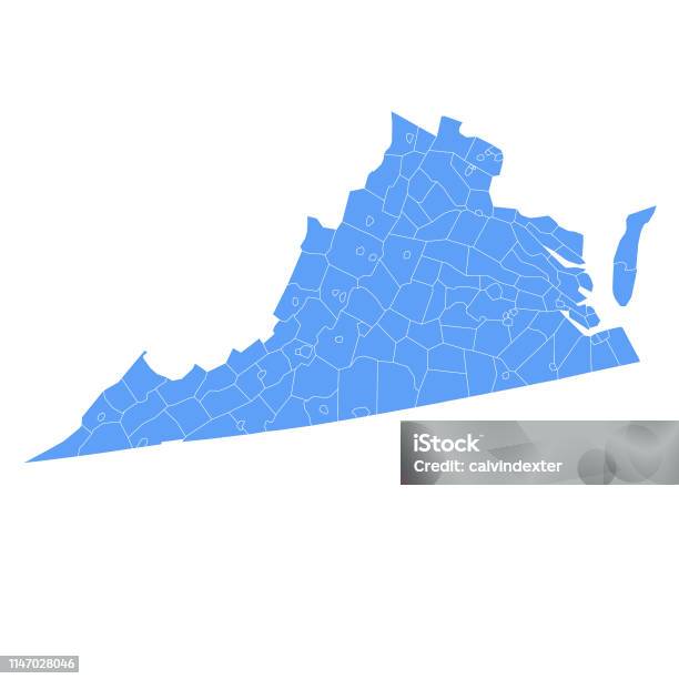 Virginia State Map With Counties Stock Illustration - Download Image Now - Adventure, American Culture, Blue