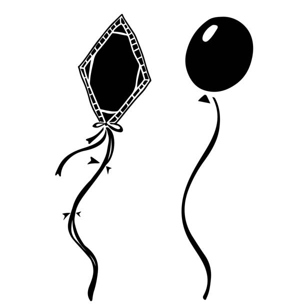 Kite. Balloon Kite. Balloon. Cartoon black hand drawn set isolated on white background black and white balloons stock illustrations