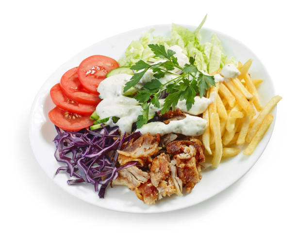 istock plate of chicken kebab and vegetables 1147035185