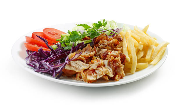 istock plate of chicken kebab and vegetables 1147035210