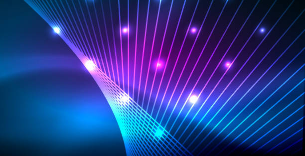 istock Neon glowing techno lines, blue hi-tech futuristic abstract background template with lights 1147037654
