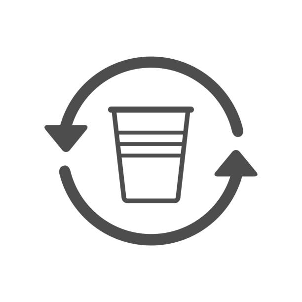 illustrazioni stock, clip art, cartoni animati e icone di tendenza di dire no alle icone di plastica - disposable cup plastic recycling cup