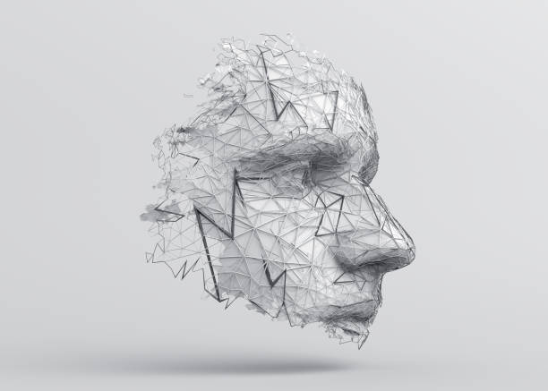 Abstract 3D Render of Polygonal Human Face stock photo
