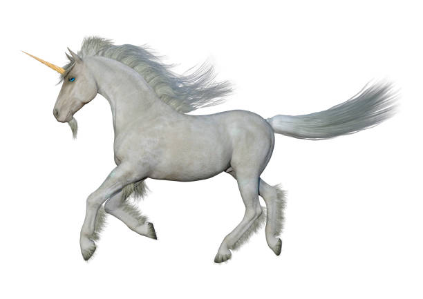 3D rendering of a fantasy white unicorn isolated on white background
