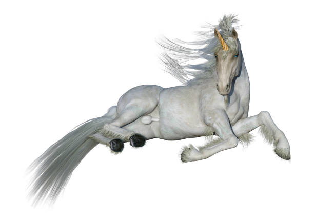 istock 3D illustration fantasy white unicorn on white 1147040636