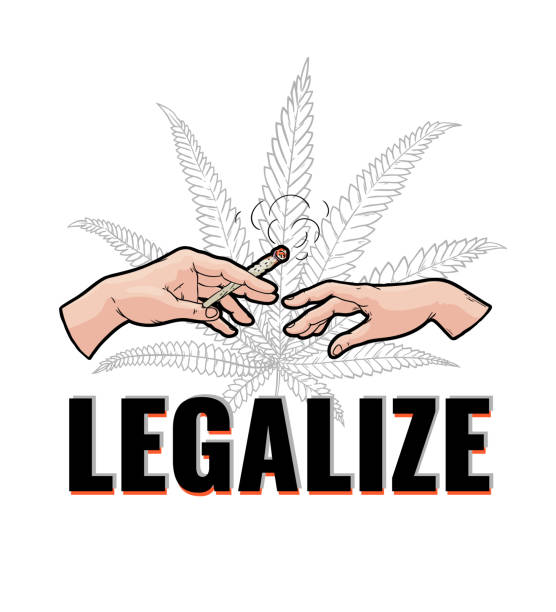vektorabbildung von zwei menschlichen händen mit marihuana gerollte zigarette mit rauch. - human joint illustrations stock-grafiken, -clipart, -cartoons und -symbole