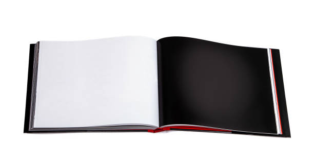 istock Template of open book with black and white page isolate on white background.  Mocap book. Isometric view, on white background. 1147041747