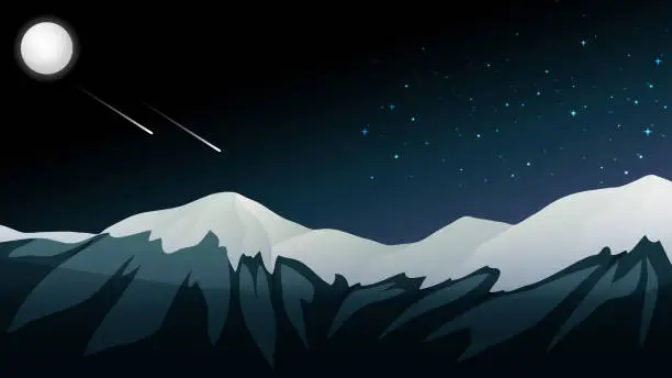 Vector illustration of Night landscape with mountain and moon-Background