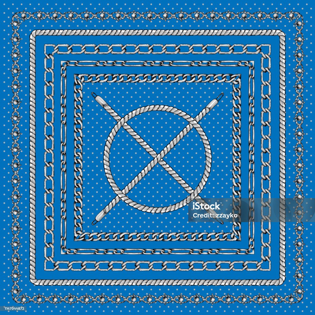 Border Pattern Chain Card Border Pattern With Retro Handdrawn Sketch Silver Chain On Dark Blue ...