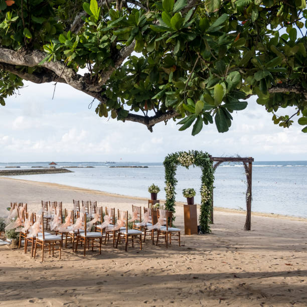 istock Wedding set up with ocean view. Tropical destination wedding concept 1147047821