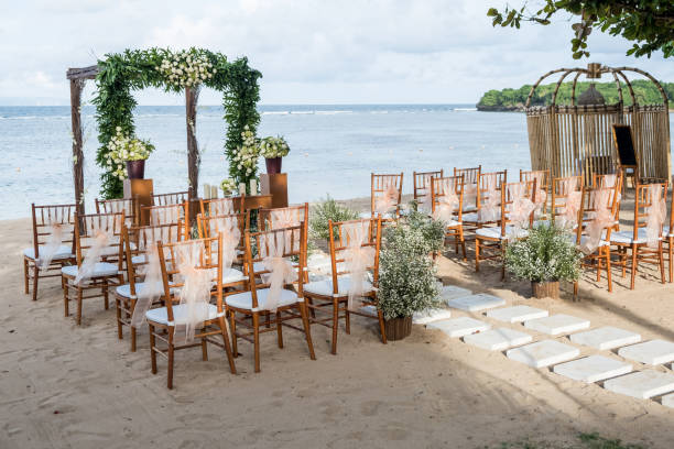 istock Beautiful wedding ceremony on the beach. Tropical exotic destination wedding concept 1147047830