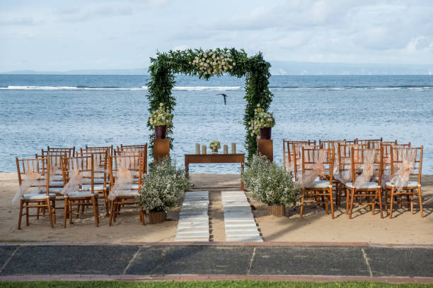 istock Wedding set up with ocean view. Tropical destination wedding concept 1147050929