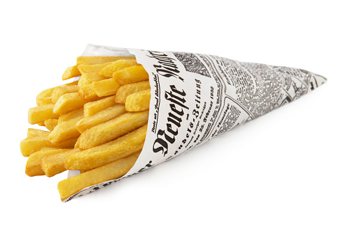 French fries on a green background