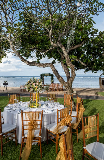 istock Wedding set up with ocean view. Tropical destination wedding concept 1147053747