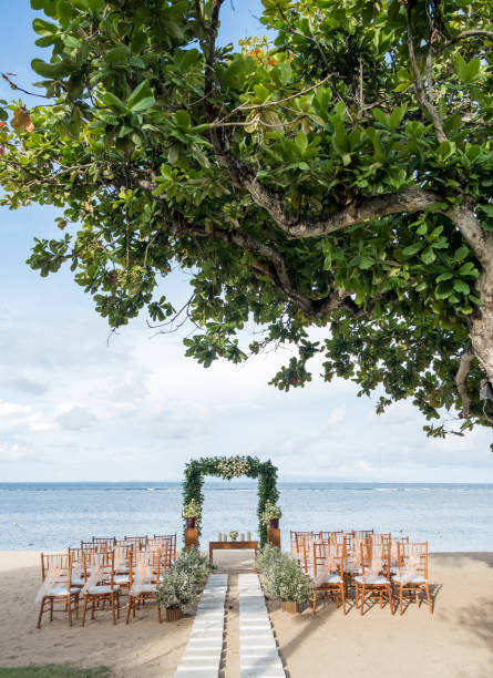 istock Beautiful wedding ceremony on the beach. Tropical exotic destination wedding concept 1147054907