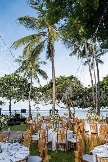 istock Wedding on the beach, Tropical settings for a wedding on a beach - Bali island. Exotic destination wedding concept 1147056175