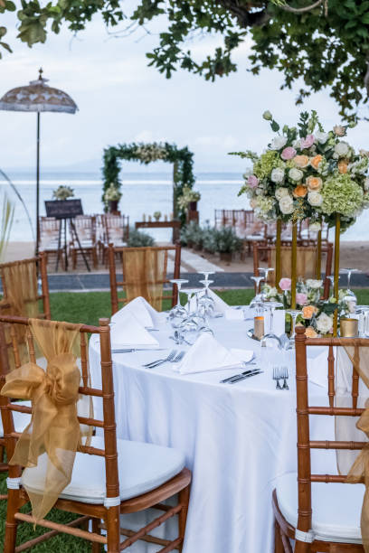 istock Wedding set up with ocean view. Tropical destination wedding concept 1147056690