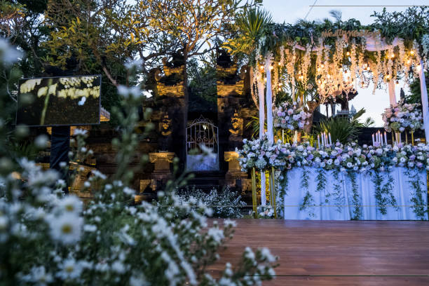 istock Dance Floor for outdoor garden wedding. Festive setup 1147056812