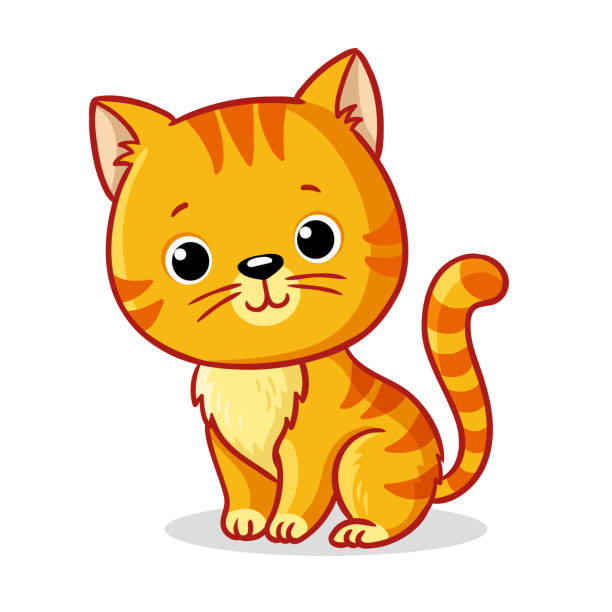Ginger Kitten Sitting On A White Background Cute Animal In Cartoon Style  Stock Illustration - Download Image Now - iStock