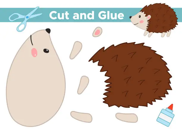 Vector illustration of Education paper game for preschool kids. Create the applique cute hedgehog.