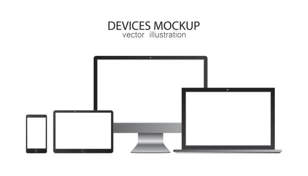 istock Set of monitor, tablet, laptop, smartphone. Vector illustration in realistic design. 1147059449