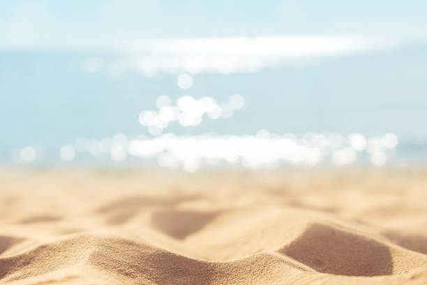 istock Summer tropical sand beach and bokeh sun light on sea background, copy space. 1147062355
