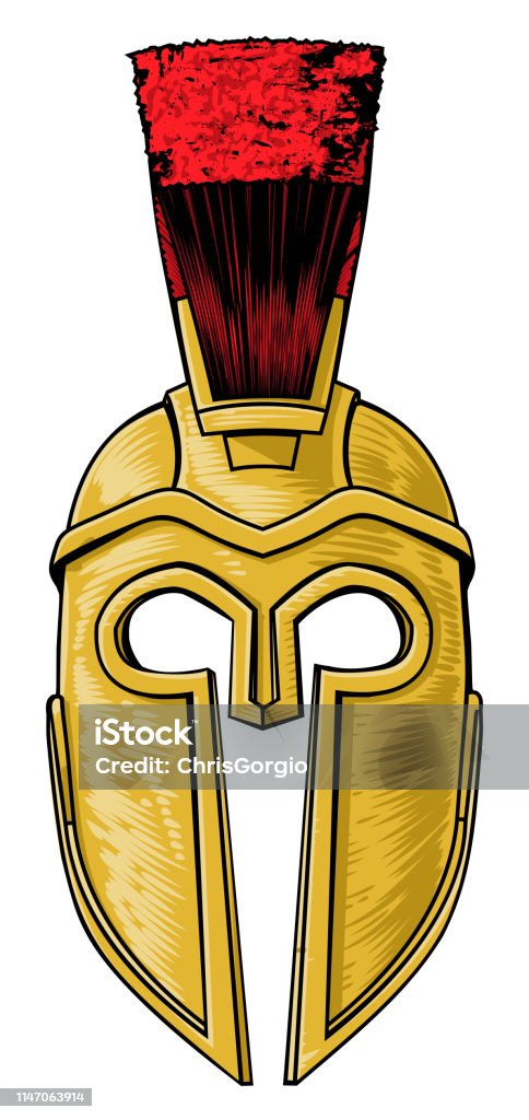 Ancient Greek Spartan Trojan Roman Helmet An ancient Greek Spartan, Trojan or Roman gladiator warrior helmet Sports Helmet stock vector