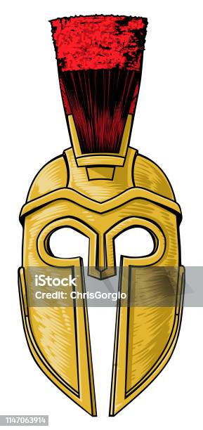 Ancient Greek Spartan Trojan Roman Helmet Stock Illustration - Download Image Now - Sports Helmet, Engraved Image, Engraving