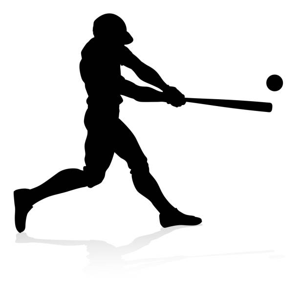 ilustrações de stock, clip art, desenhos animados e ícones de baseball player silhouette - playing baseball white background action