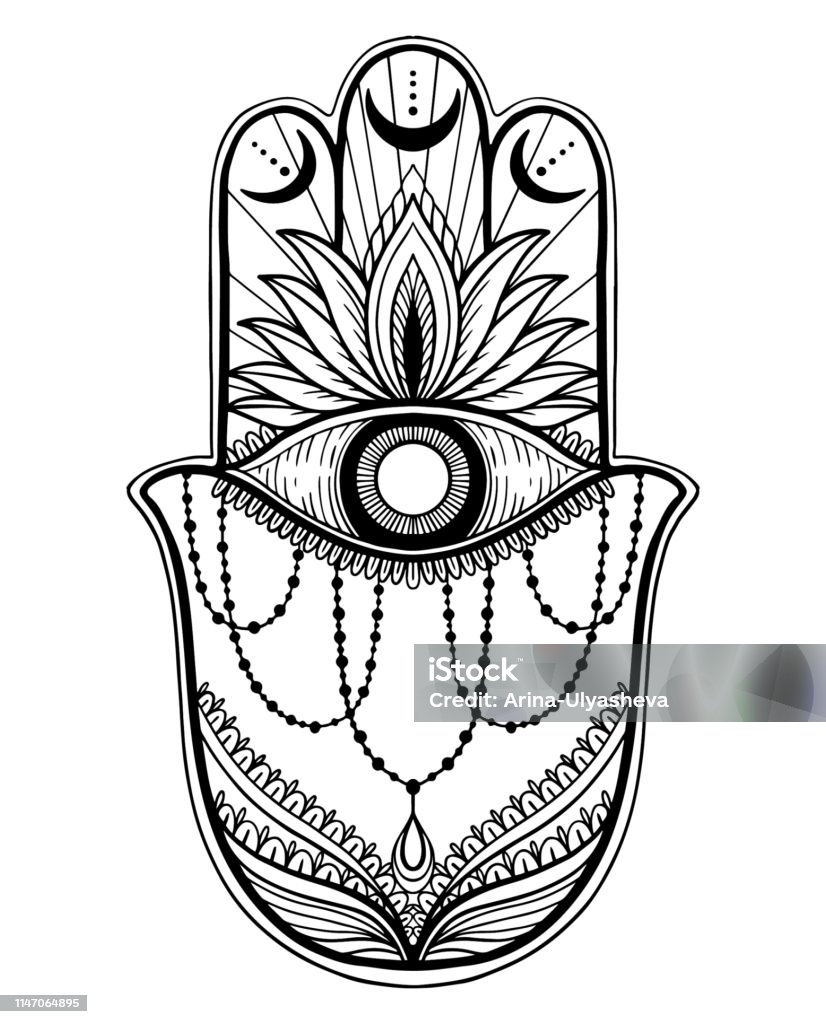 Magic Talisman Hamsa Tôn Giáo Châu Á Đồ Họa Màu Đen Trong Nền ...
