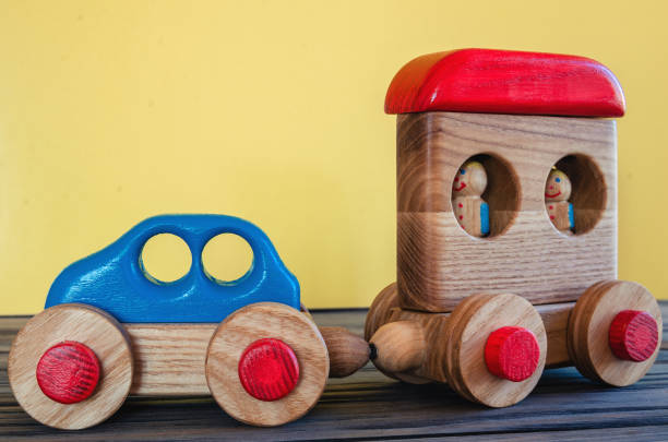 istock Wooden toys, typewriter with trailer and passengers 1147065257